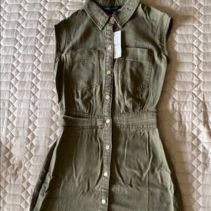 WHBM Utility Olive Green Sleeveless Shirt Dress size 00